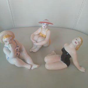 Extremely Rarest Set of Porcelain figurines USSR 1950s "Beachgoers" (Kyiv experimental ceramic and art factory)