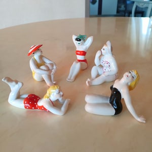 Extremely Rarest Complete Set of Porcelain figurines USSR 1950s "Beachgoers" (Kyiv experimental ceramic and art factory)