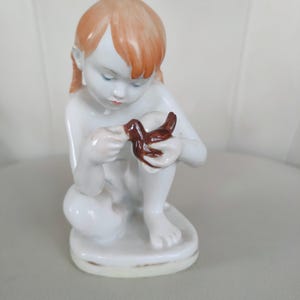 Very Rare Collectible Vintage Porcelain Figurines USSR 1950s &quot;Young Sculptor (Girl with Dove)&quot;(Lomonosov Porcelain Factory (LFZ))