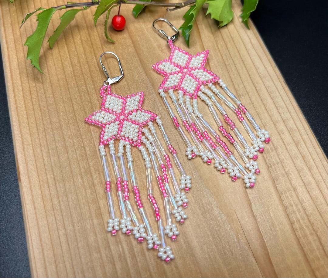 Star Fringe Beaded Earrings Native American Cheyenne Stitch - Etsy