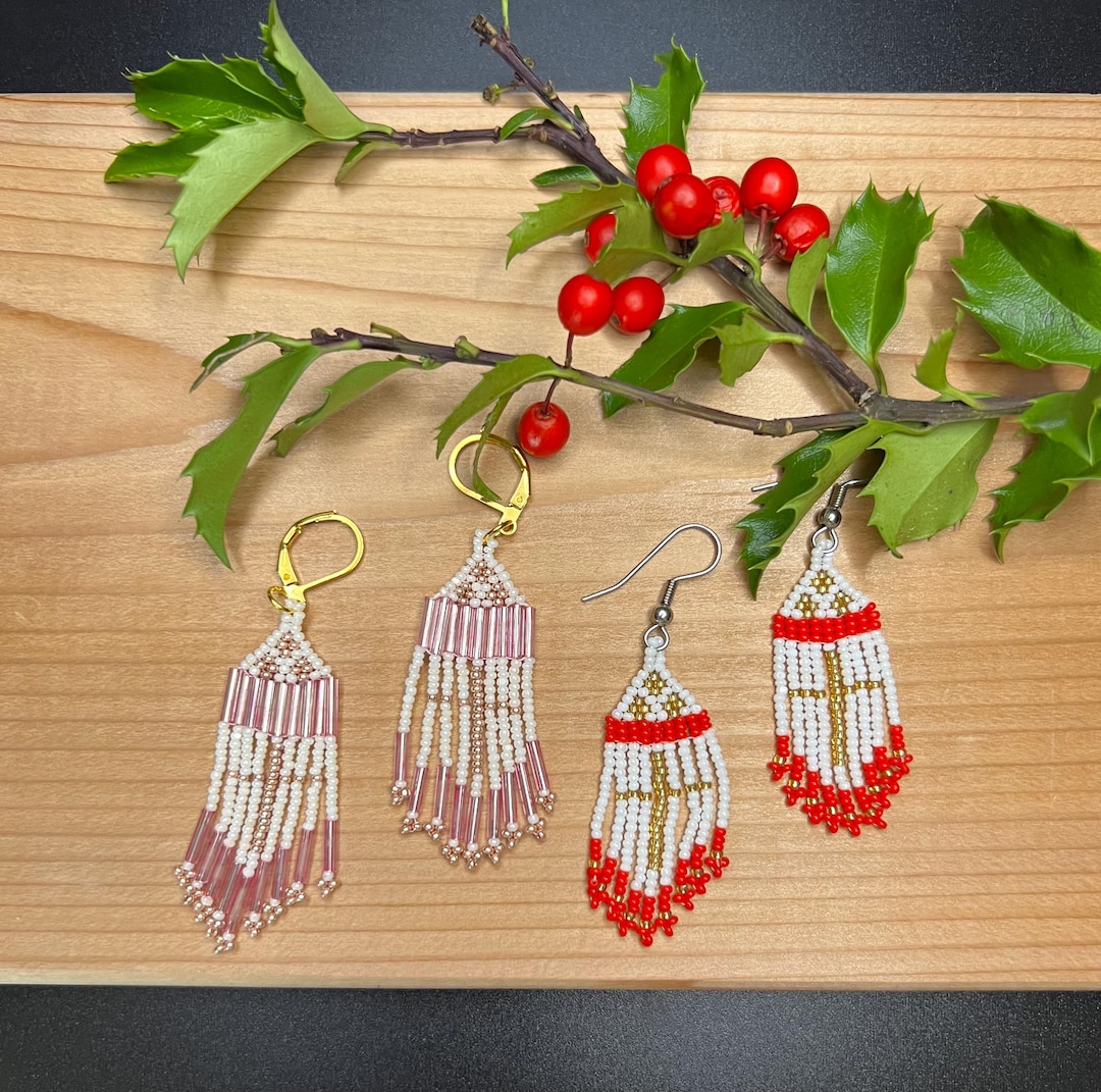 Cross Fringe Beaded Earrings Native American Cheyenne Stitch - Etsy
