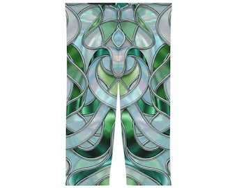 Green Stained Glass Pattern Capri Leggings | All-Over Print