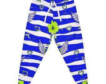 Blue Striped Athletic Joggers with Floral & Zebra 'Still Kickin' Graphic