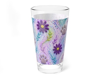 16oz madeliefje pootafdruk mengglas | Geborduurd bloemmotief