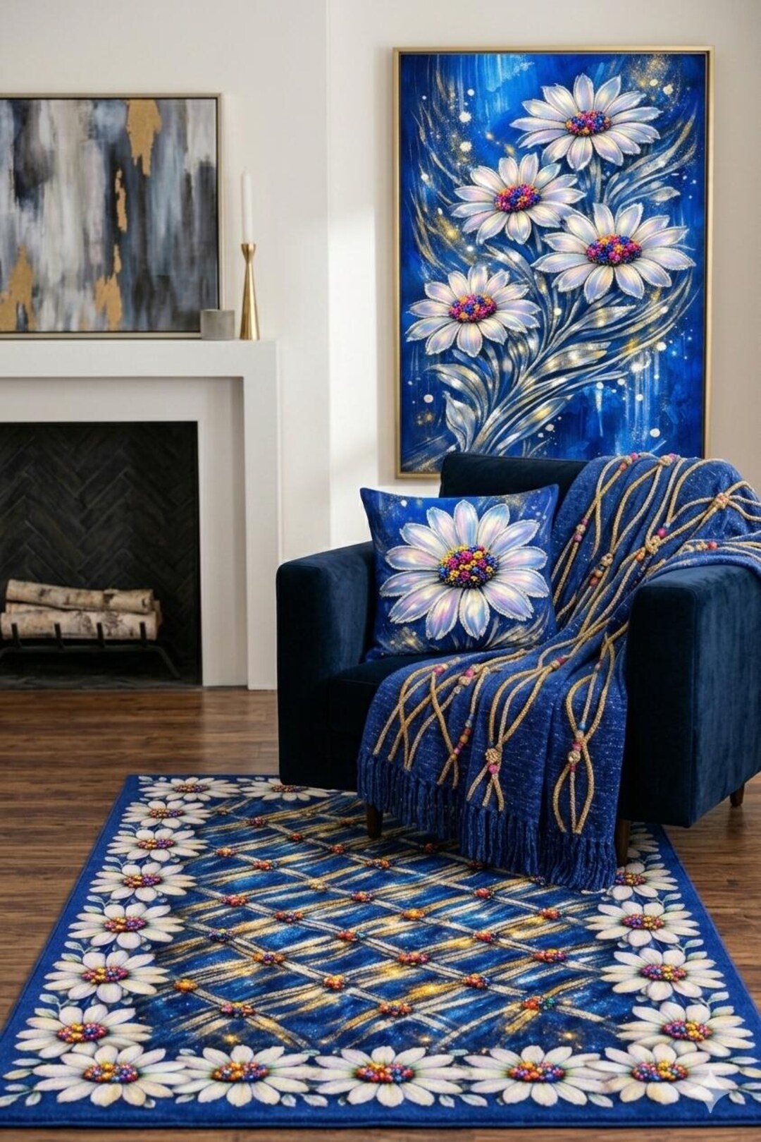 Coordinating Art Pattern Area Rug | Matching Home Decor Set, Neutral ...