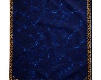 Mantel de sarga de algodón azul con borde dorado / Camino de mesa decorativo