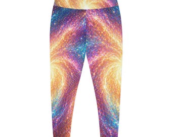 Leggings color marrón crema dorado con estampado de nebulosa / Estampado integral