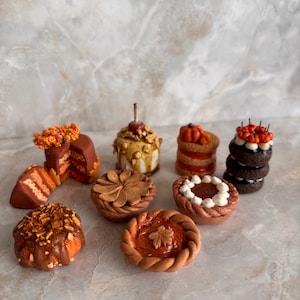 Dollhouse Miniature Fall Desserts: Polymer Clay Cakes & Pies - Choose 3
