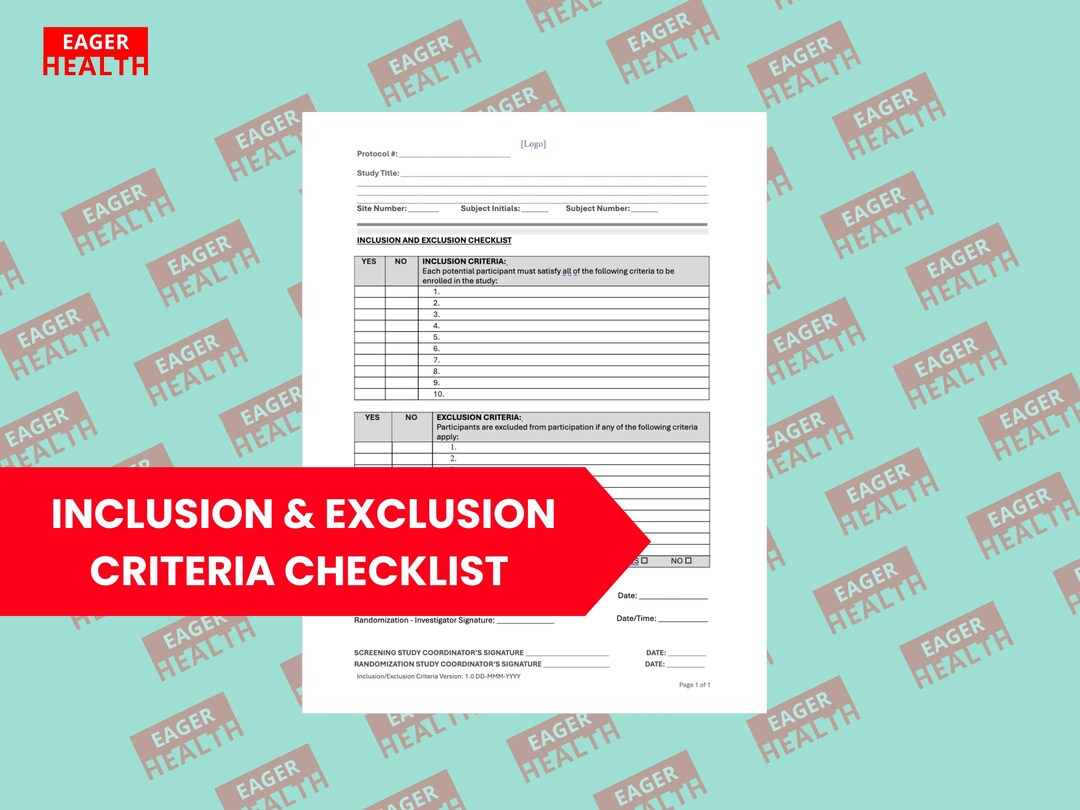 Inclusion Exclusion Checklist Template | Clinical Trial Screening Form ...