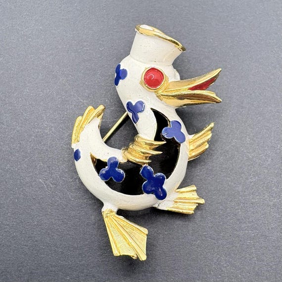 Trifari Precious Pets Duck Sailor Brooch 1968 Very Rare Whimsical Statement