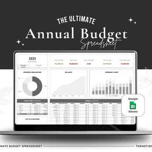 Annual And Monthly Budget Spreadsheet, Google Sheets Templates, Personal Finance Dashboard, Expense Tracker, Bill Calendar, Savings Tracker