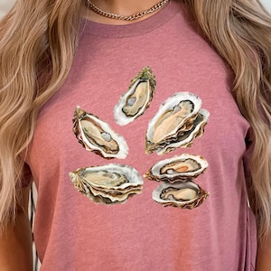 Oyster Graphic Tee, Sea Shell Shirt for Women, Coastal Foodie T-Shirt, Ocean Lover Gift Idea, Beach Aesthetic Shirt, Seafood Top