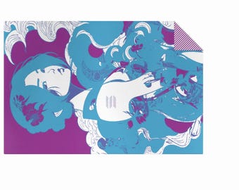 Bitcoin Blanket – La Sirène Solana: Electric Blue & Magenta Crypto Art Knit Throw
