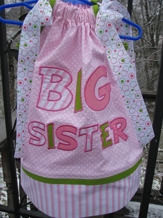 Items similar to Big sister pillowcase dress in pink and green on Etsy