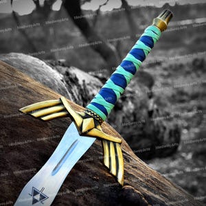 Hand Forged Master Sword: Legend of Zelda Replica with Blue/Black Handle