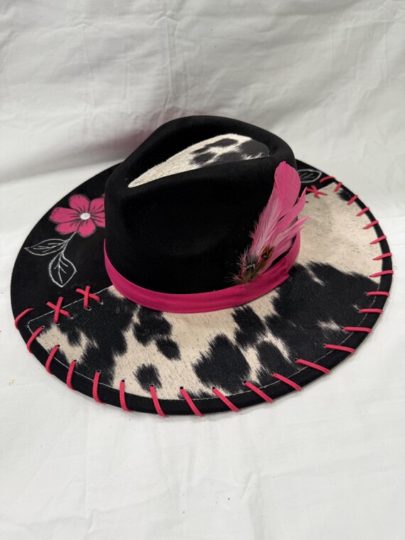 Pink & Black Wide Brim Hat Pink & Black Wide Brim Hat (7 3/8) - Etsy Canada main image 4