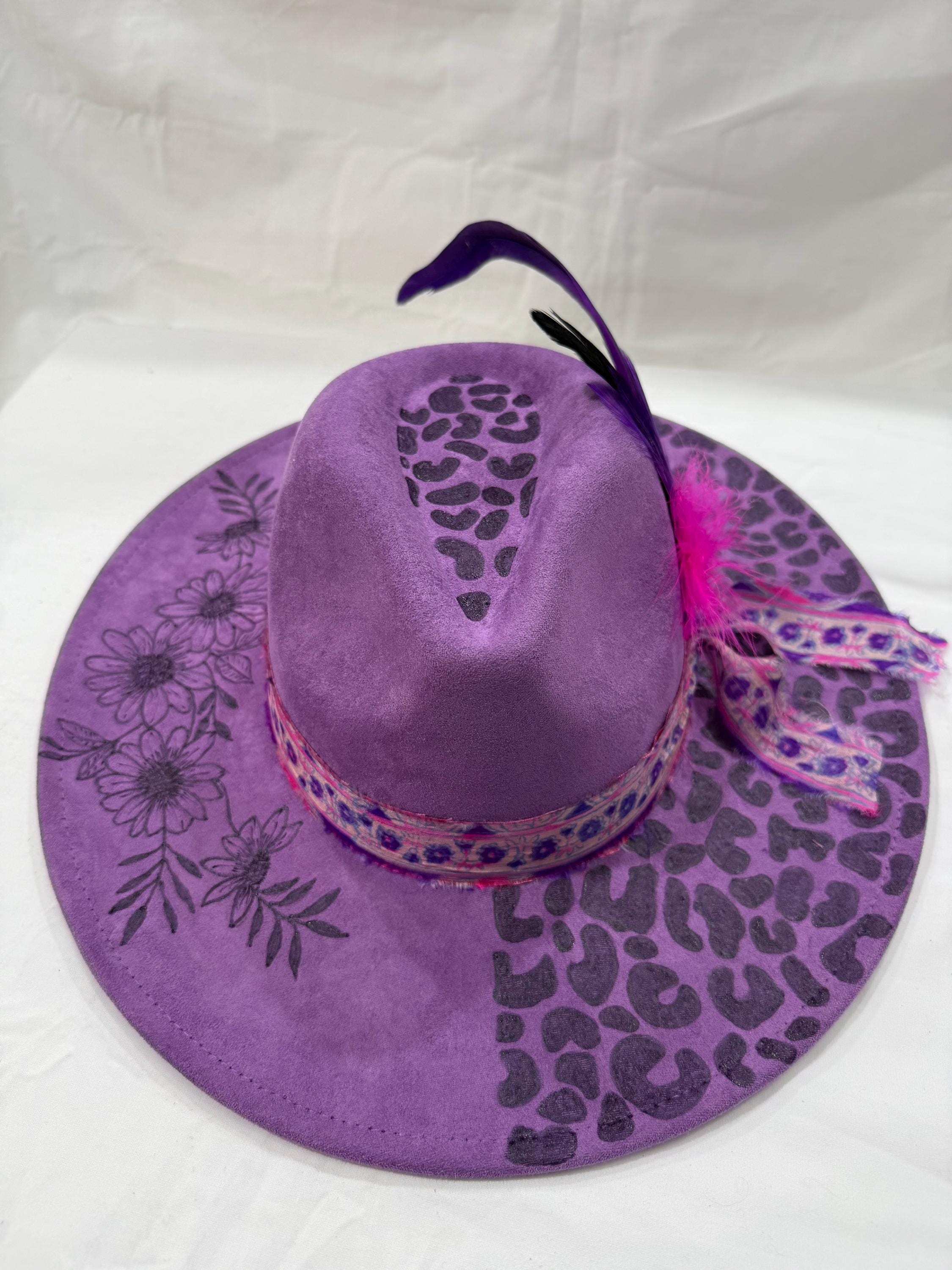 Purple Wide Brim Hat With Feather - Etsy