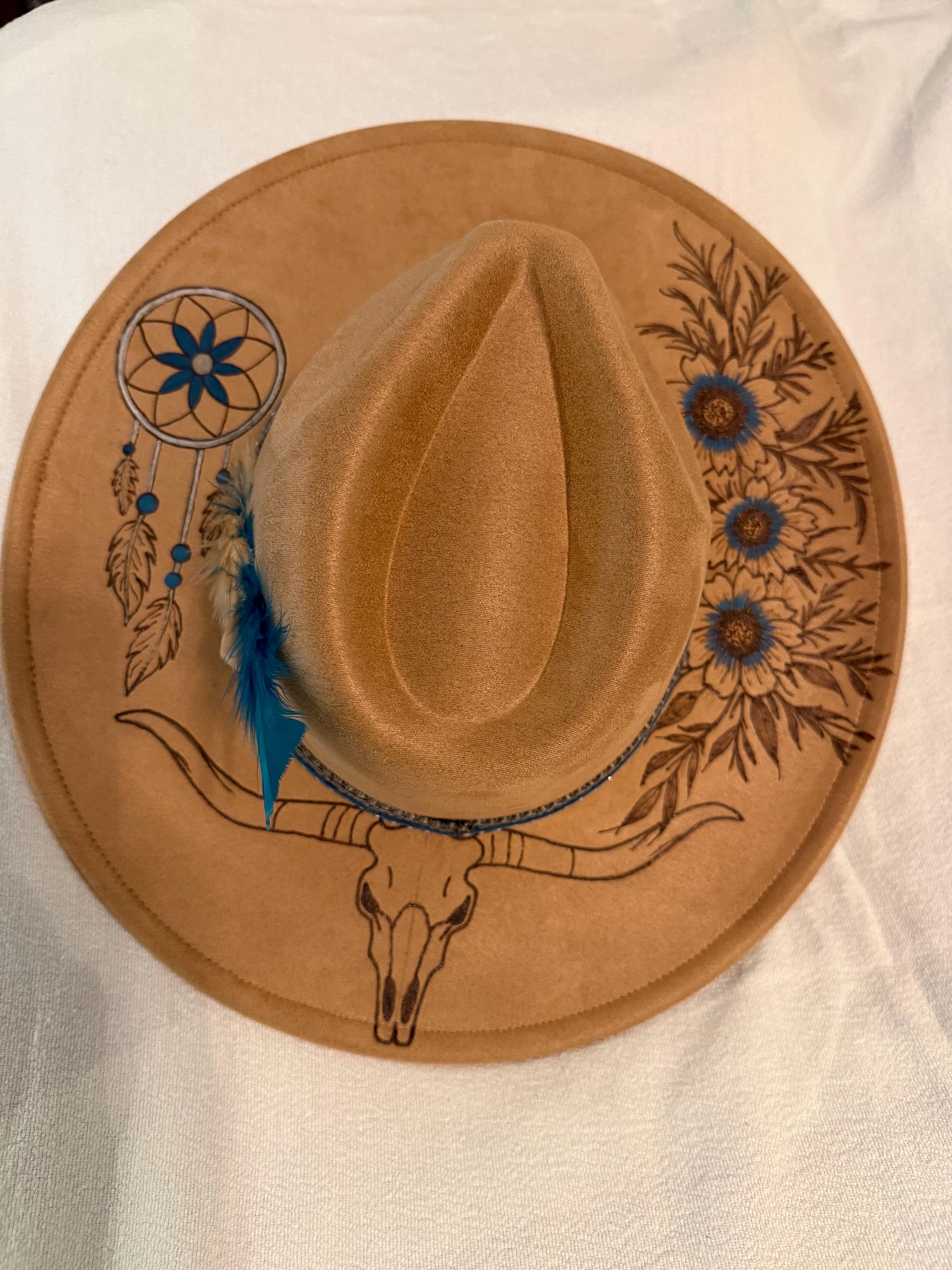 Teal Burned Wide Brim Hat - Etsy