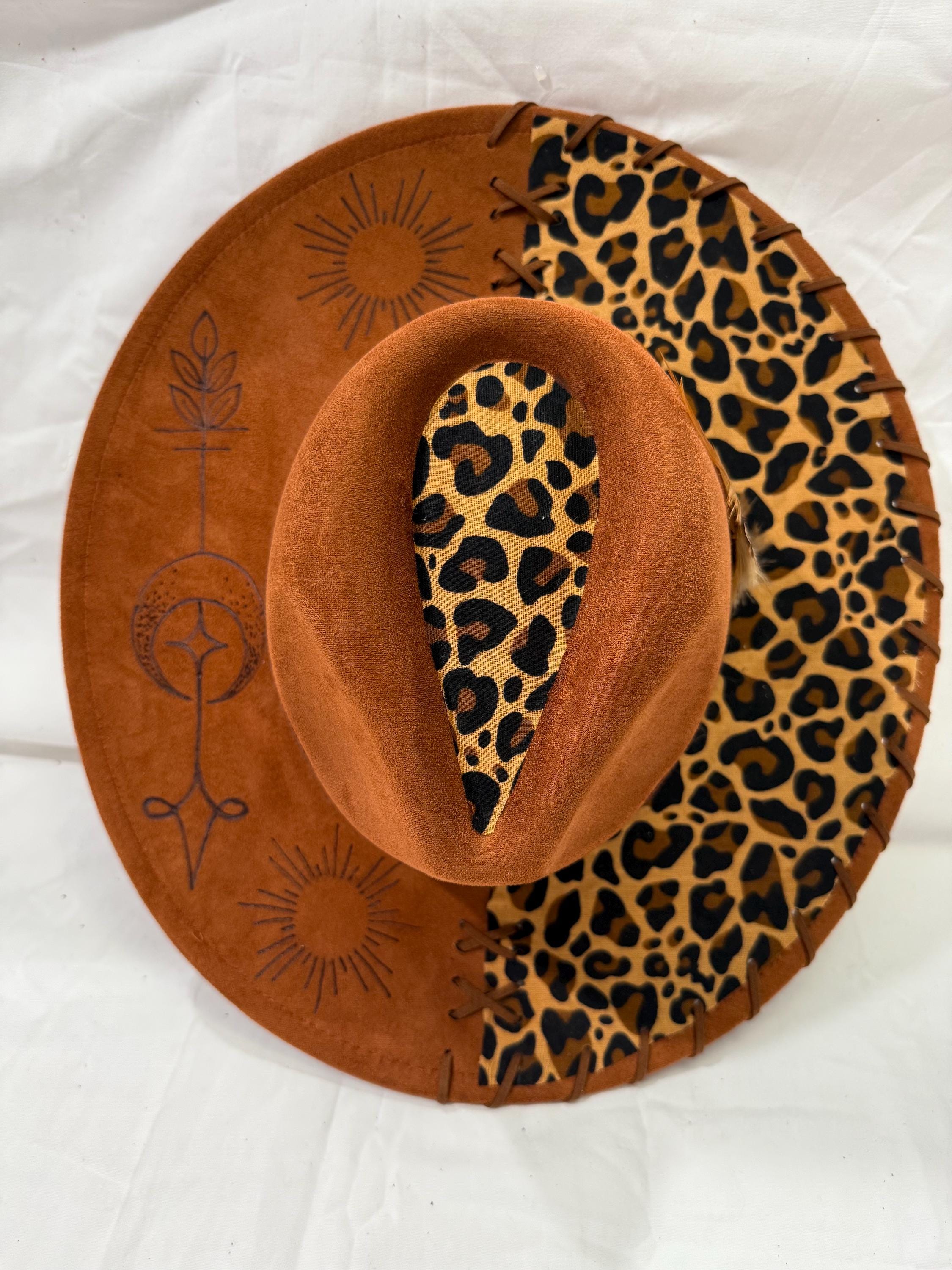 Elegant Tan Sun Hat with Leopard Print Band TOP HEADWEAR Fashion Leopard Print Belted Floppy Sun Hat  main image 3