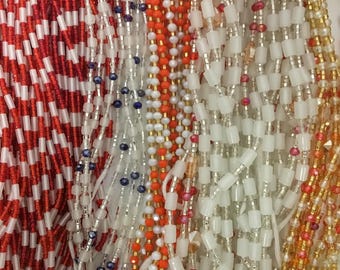 Handmade African Waist Beads, Multicolor Tie-On Belly Beads, Ghana Style