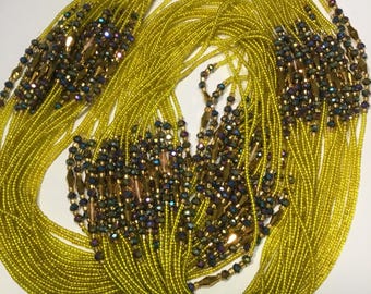 Multicolor Beaded Waist Beads, Tie-On Belly Chain Up to 48 Inches