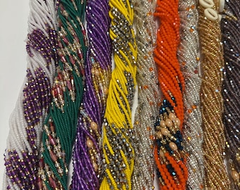 Ghanaian Multicolor Beaded Waist Beads, Tie-On Belly Chain, African Body Jewelry, Adjustable Beads