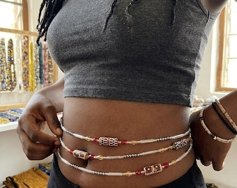 Handmade Multicolor Crystal Waist Beads from Ghana (Tie-On)