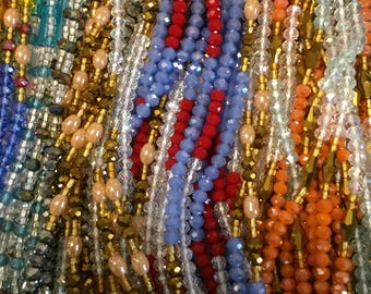 Authentic Multicolor Beaded Waist Beads, Tie-on, Adjustable, Made in Ghana