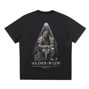 Soldier of God Christian Shirt – Philippians 4:13 Bible Verse Tee, Christian Knight Armor T-Shirt, Spiritual Warrior of God Clothing