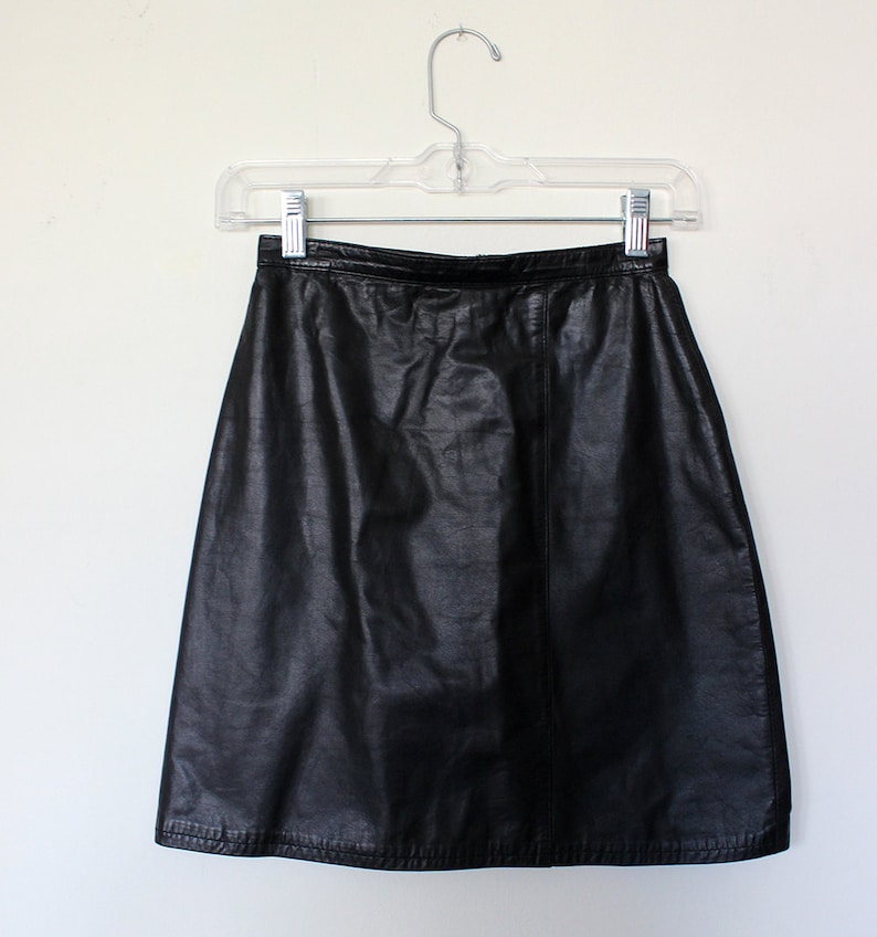 Black Leather Mini Skirt High Waist XXS Witch Etsy