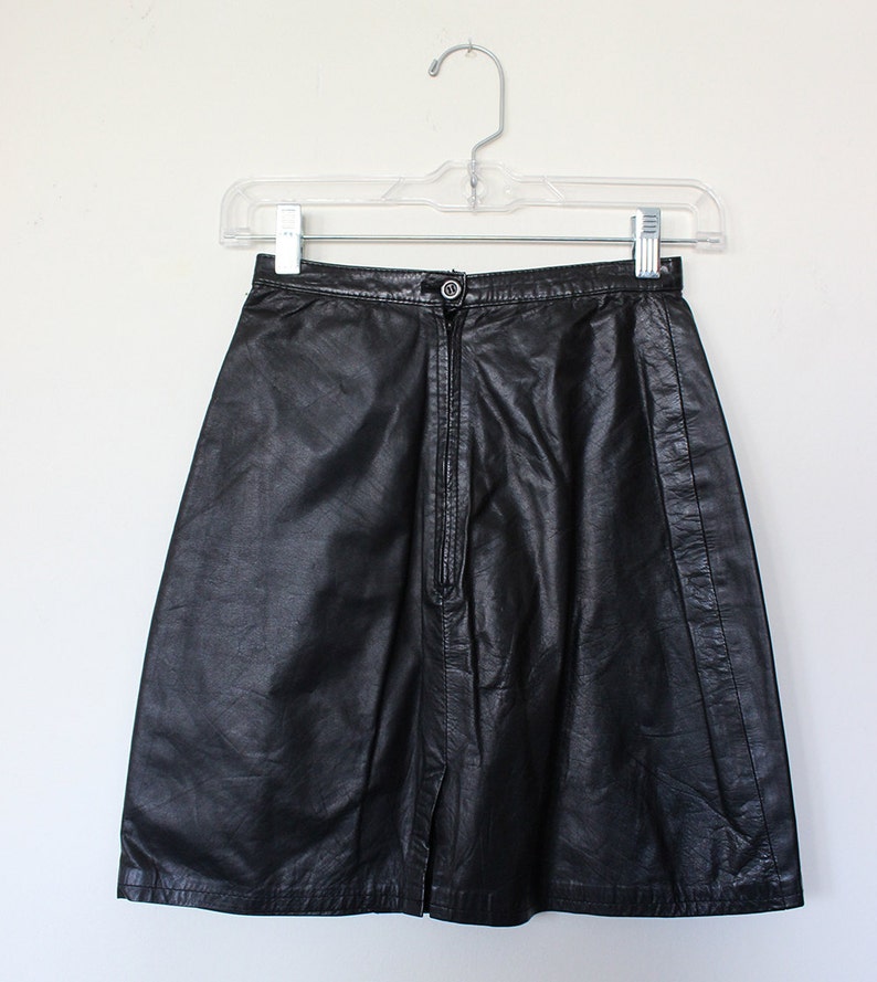 Black Leather Mini Skirt High Waist XXS Witch | Etsy