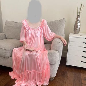 Dreamy Princess Satin Nightgown – Soft Pink Ruffle Maxi Sleep Dress