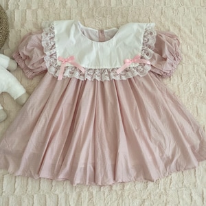 Light Pink Polka Dot ABDL Dress with White Lace Collar – Vintage Baby Doll Dress