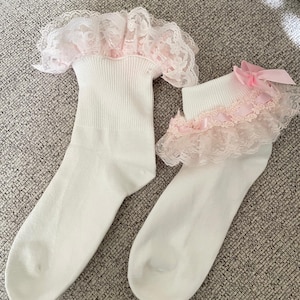 Adult Baby Sissy ABDL Pink Frilly Lace Trim Socks