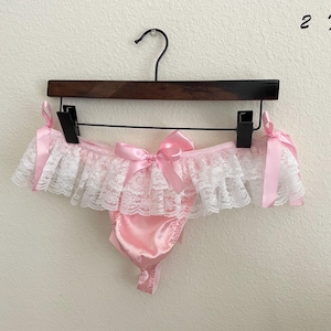 Sissy Pink Thong Panty | Frilly Lace Lingerie for ABDL, DDLG & Feminization Roleplay | Cute Soft Gift