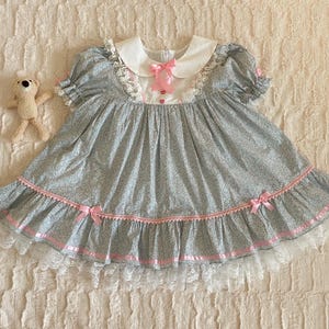 Vintage Floral ABDL Dress – Baby Doll Style in Blue and Pink with Lace & Bows