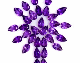 Lote de piedras preciosas sueltas, calibradas, certificadas, de amatista natural tallada en forma de pera, sin tratar, listas para engarzar en joyería