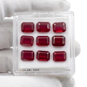 9 Red Ruby Octagon Faceted Gemstones | 31.37 CTS Jewelry Supply (9x7 MM)