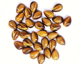 Natural Tiger's Eye Pear 7x5 MM Cabochon Calibrated Loose Certified Gemstone Untreated Lot Ready For Jewelry Setting & Making