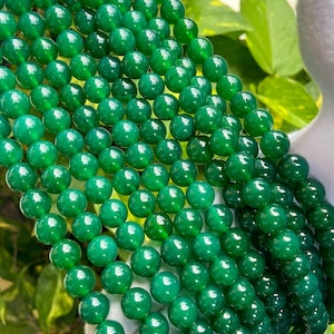 AAA Natural Genuine Green Agate Gemstone Round Smooth Beads | Size Available 4mm 6mm 8mm 10mm | Sold by Strand 15.5&quot; | For Making Jewelry