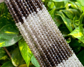 Smoky Quartz Micro Faceted Round Beads | 2mm 3mm, 15.5" Strand