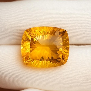 17.90 Ct. Citrine Gemstone, AAA Quality, Cushion Concave Cut Stone, Natural November Birthstone, Loupe Clean Clarity
