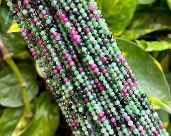 Ruby Zoisite Gemstone Beads | Micro Faceted Round Strand (15.5")