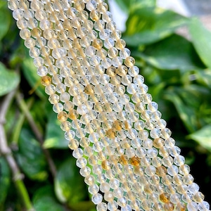 Genuine Citrine Gemstone Round Micro Faceted Beads | Size Available 2mm 3mm 4mm | Sold by Strand 15.5&quot; | For Making Jewelry