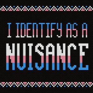 Ich identifiziere als Belästigung Trans Pride Farben Kreuzstichmuster