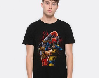 Deadpool vs Wolverine Bloody T-Shirt, Men's Women's Sizes (DEA-864010)