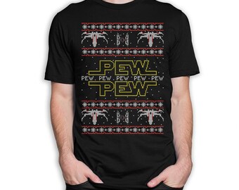 Pew Pew Funny Christmas T-Shirt, X-Mas Holiday Gift Shirt, Men's Women's Sizes