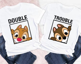 Chip and Dale Double Trouble Matching Couple T-Shirt, Men&#39;s Women&#39;s Sizes (MAC-58351)