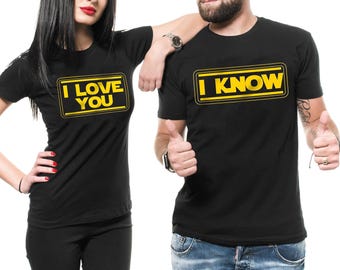 Princess Leia and Han Solo I Love You I Know Matching Couple T-Shirt, Men's Women's Sizes (MAC-80989)