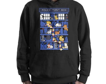 Sudadera con capucha y sudadera con diseño de gatos de la biblioteca de la cabina de policía, tallas unisex